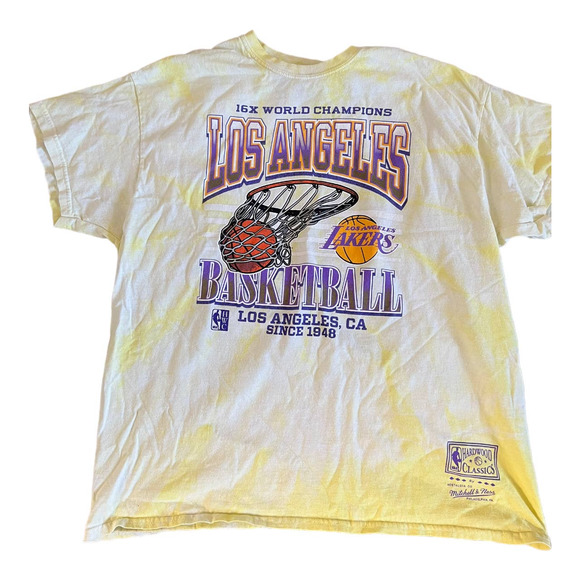 Mitchell&Ness T shirt Los Angeles Lakers XL NBA yellow tie dye - Picture 1 of 2